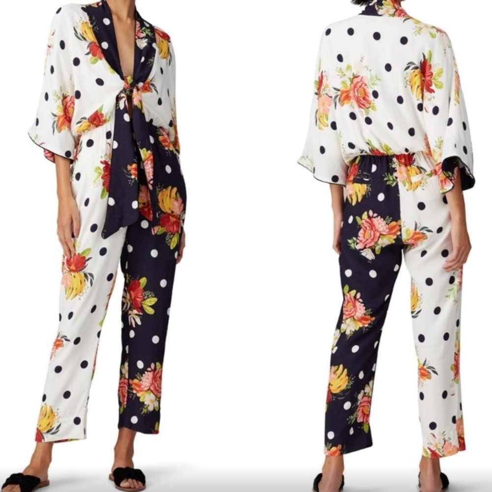 FARM Rio Polka Dot Floral Jumpsuit - Black, White, Yellow, Red